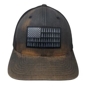 Columbia Fitted Mesh Back Trucker Hat Black One Size Tree Flag Outdoor